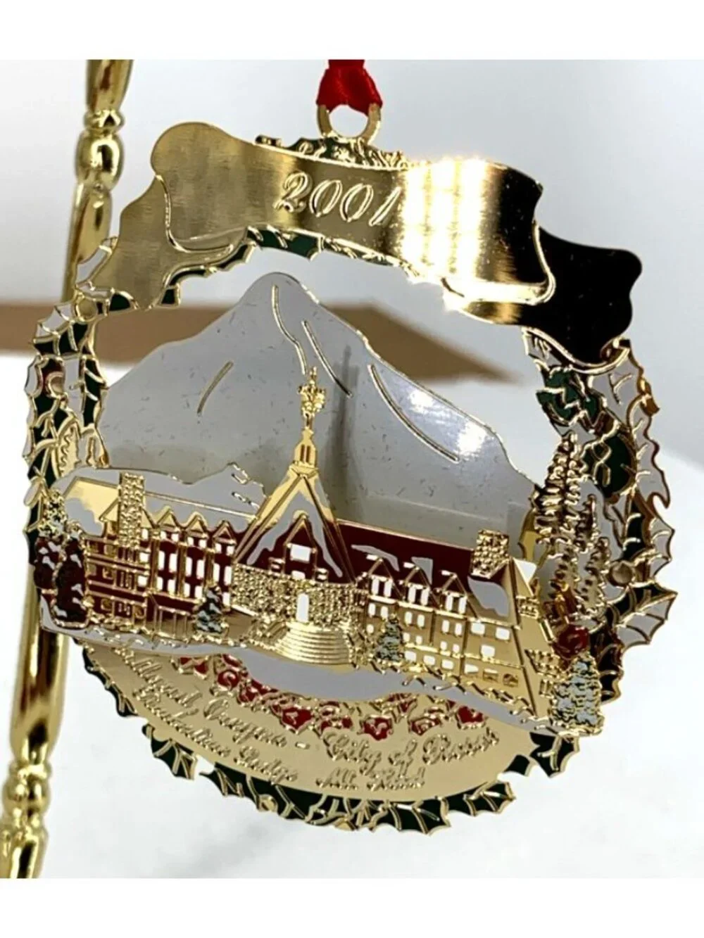The Portland Ornament Timberline Lodge Mt. Hood Gold Plated Limited Edition